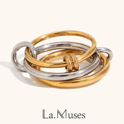 . Кольцо женское Muses Color Mix двухцветное многослойное круглое из нержавеющей стали, модное, повседневное, универсальное, с цирконом