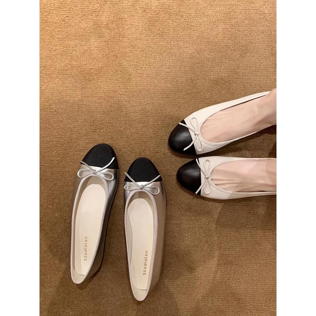 New Women's Flat Shoes Fashionable French Elegant Bow Single Shoes Round Head Shallow Mouth Soft Bottom Flat Shoes2025