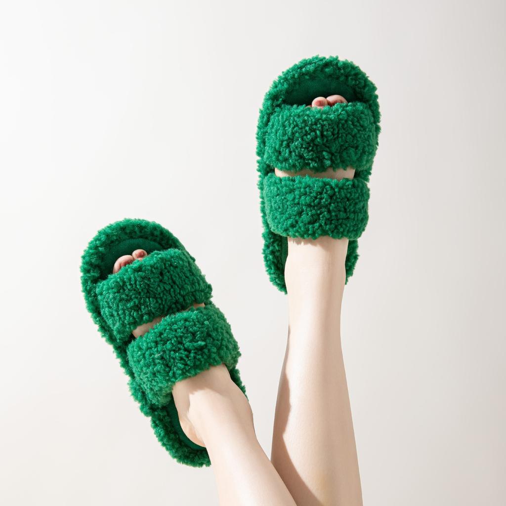 Элегантные мохнатые тапочки с двойной перекладиной, хлопковые тапочки с кудрявыми волосами, домашние тапочки конфетного цвета, домашние пушистые тапочки, домашняя обувь, розовые тапочки