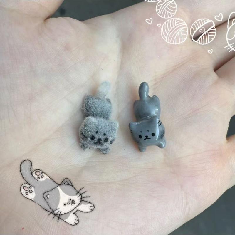 Flocked Blue Cat Earrings Cute Velvet Kitten Studs Adorable Animal Jewelry Lightweight Gift for Cat Lovers