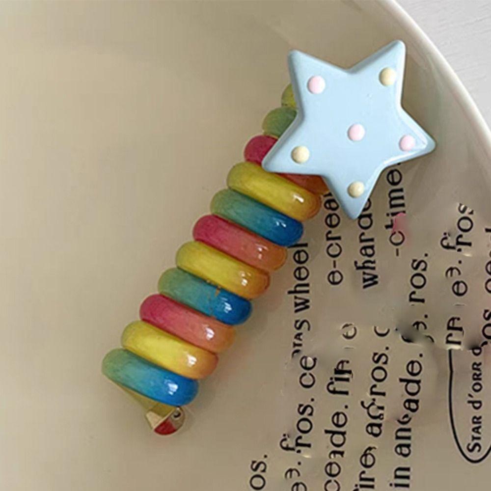 Звездный Радужный Кольцо для Волос Конфетный Цвет Спиральная Пружина Веревка для Волос Милая Телефонная Линия Веревка для Волос Платформа