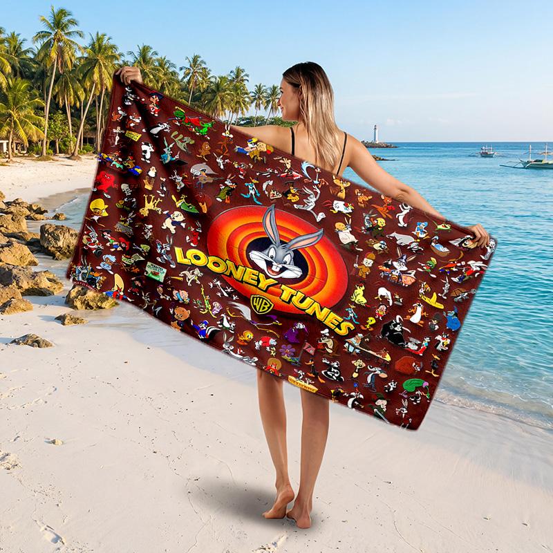 Looney Tunes Printed Swim Towel, Portable Water Absorbent Towel for Beach Camping Daily Bathroom Use