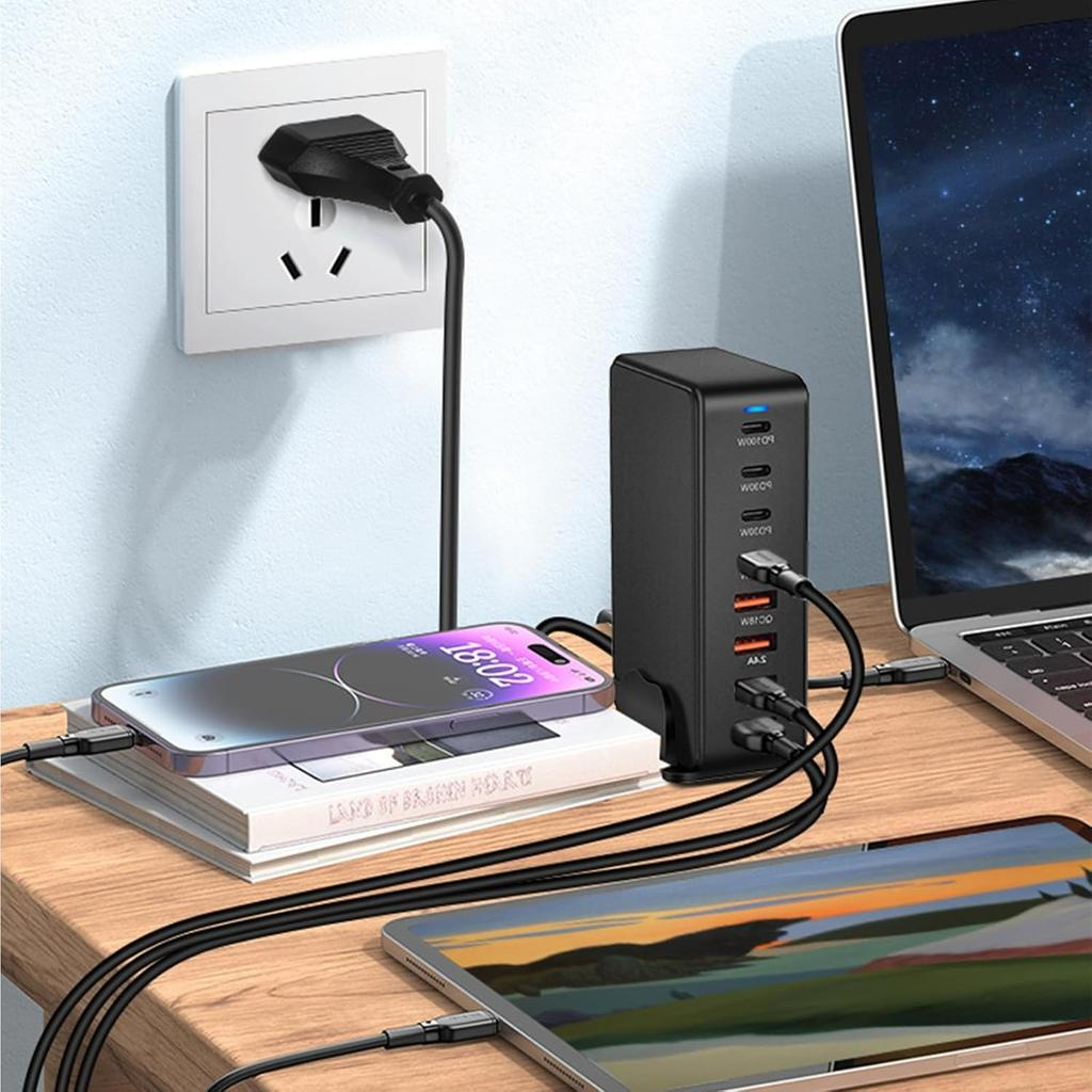 Новое быстрое зарядное устройство Gan USB C мощностью 268 Вт, 6-портовая зарядная станция-концентратор, быстрое компактное зарядное устройство GaN, адаптер питания, совместимое с M