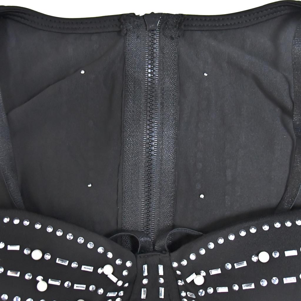 Evening Dress Fashion Women's Evening Gown Solid Colour Mesh Hot Drilling Long Sleeve Long Dress Set