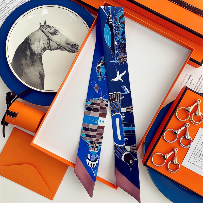 100% Шелк Высокое Качество Роскошный Бренд Шарф Женский Повязка на Голову Лента для Волос Фуляр Галстук Ленточка Носовой Платок Узкие Шарфы Аксессуары