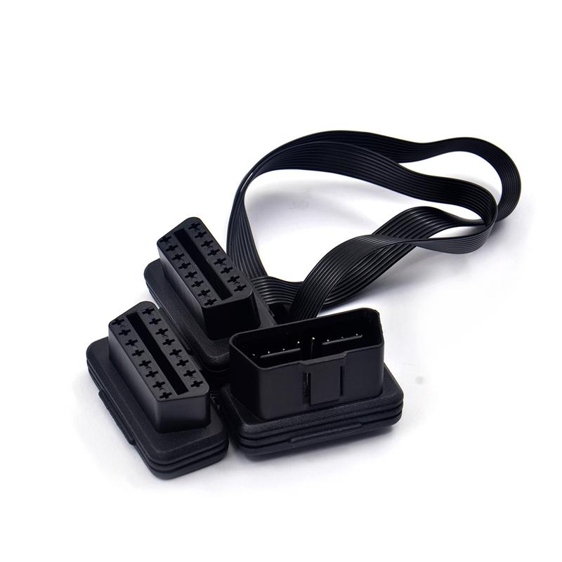 30CM OBDII Extension Dual Connector Y Splitter OBD OBD2 16PIN Male to Female Connection Flat+Thin as Noodle ELM327