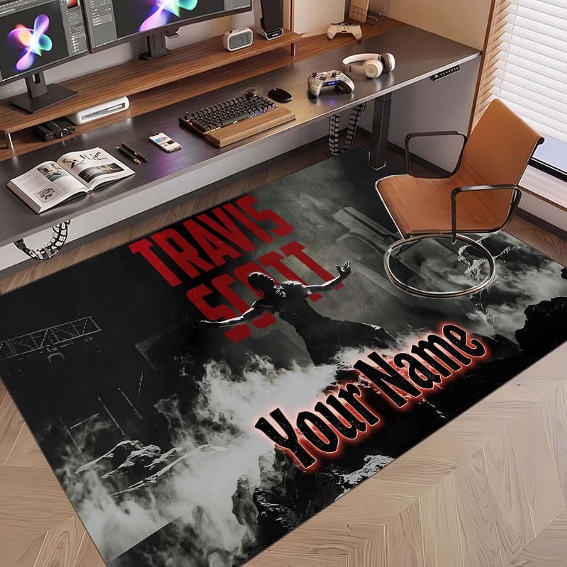 Custom Name Crystal Velvet Rug,Travis Scott Comfortable Anti Slip Floor Mat For Room Decoration