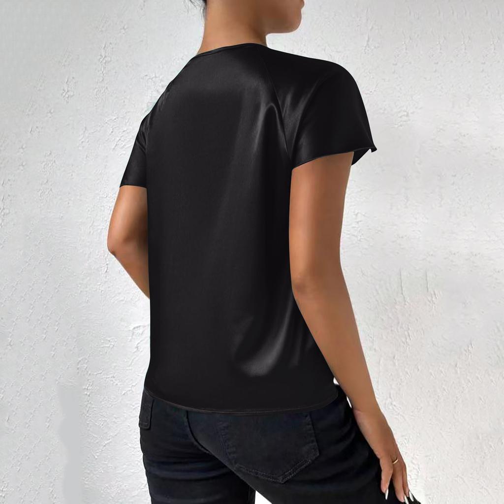 Женская повседневная элегантная атласная плиссированная однотонная свободная верхняя рубашка с баской, женская рубашка с асимметричным воротником и деталями