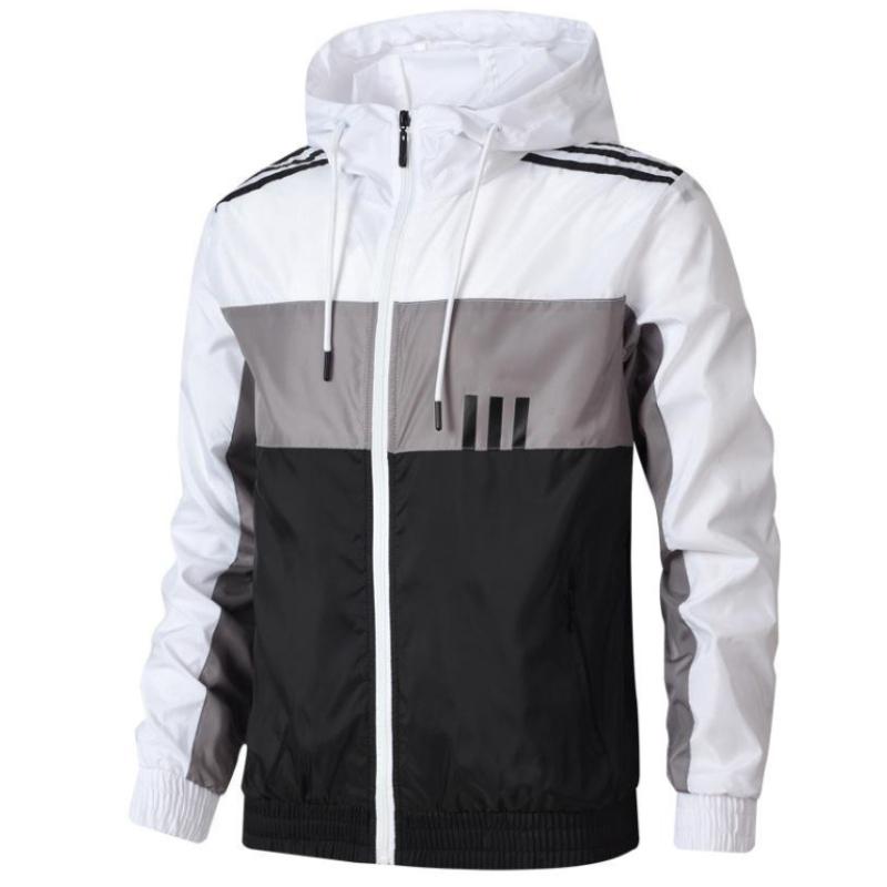 Весенне-осенние мужские и женские куртки с цветными блоками, повседневная куртка с капюшоном и воротником с длинными рукавами и тремя полосками
