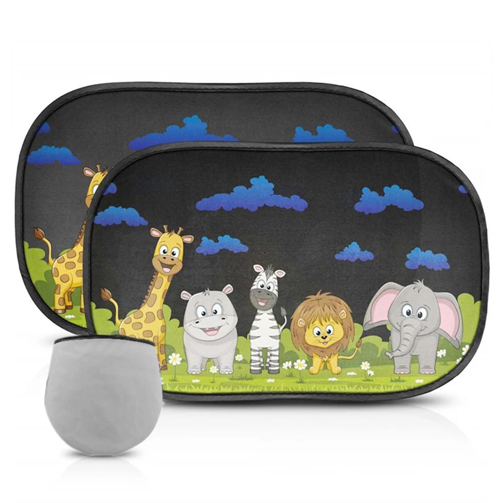 2Pcs Cartoon Car SunShade PVC Side Window Adsorption SunShade Cover Rear Side Auto Window Sunvisor Mesh For Children Adults