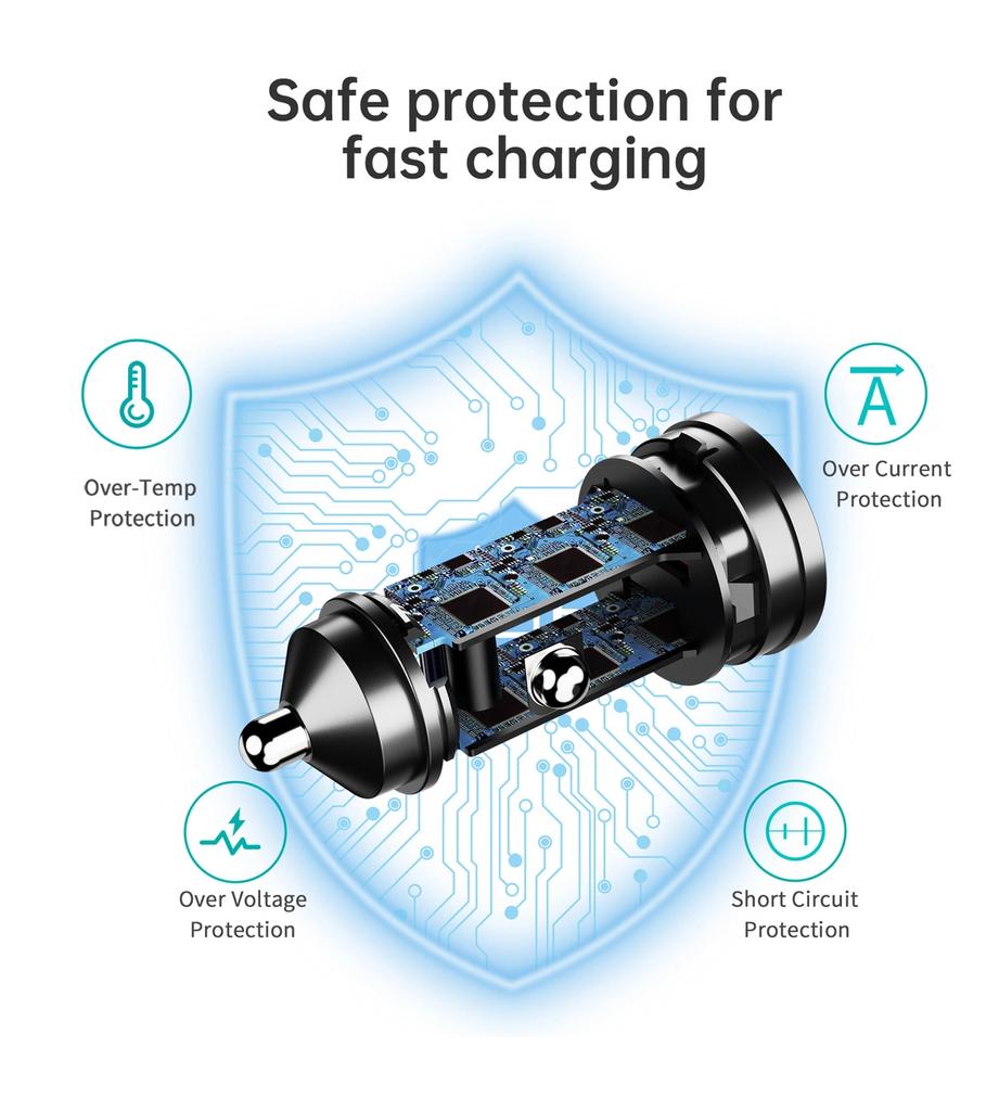 Choetech Tc0014 Usb-C Usb-A Pd 60W Автомобильное зарядное устройство со светодиодной подсветкой - черное