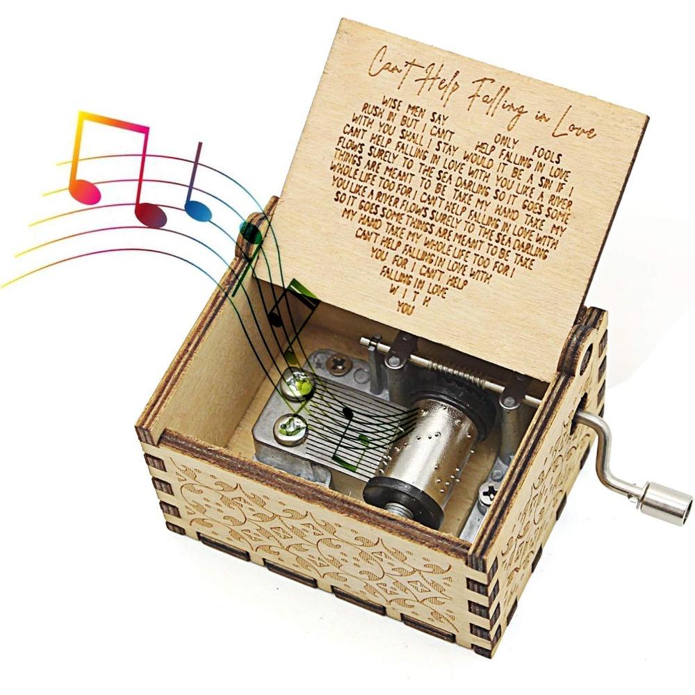 1PC Music Box, Antique Engraved Musical Boxes Case for Love One Wooden Music Box - Gifts for Lover, Boyfriend, Girlfriend, Husband, Wife (WOOD)