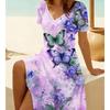 Летняя мода Женское платье с V-образным вырезом и короткими рукавами Ретро с принтом бабочек Сексуальное короткое платье-юбка