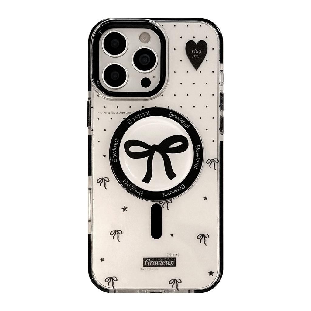 Polka Dot Bow Magnetic Holder for IPhone16 Phone Case 17Promax Transparent 13 Premium 12 Anti-fall