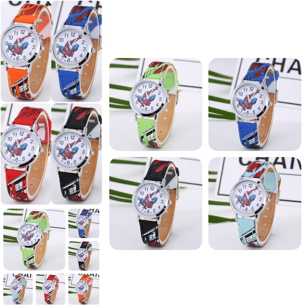 Trendy Spider Boys Watch Childrens Quartz Cartoon Pu Strap Wristwatch
