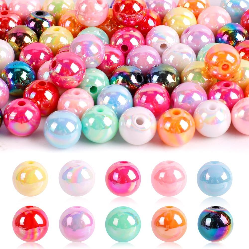 10/30/50pcs Acrylic Beads Ab Rainbow Color Block Bubble Gum Beads Inlay Beads DIY Bead Hairband Bracelet Pen Bag Chain Jewelry Making