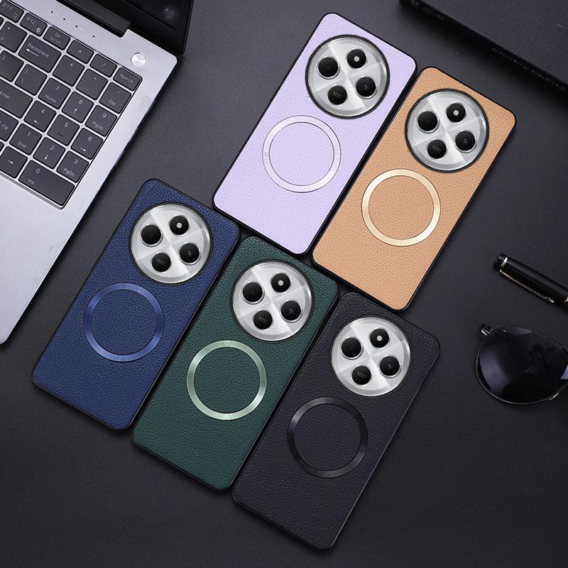 Phone Case For Xiaomi Redmi 14C 4G/14R 5G/Poco C75 4G Magnetic Case Litchi Texture PU Leather+TPU Back Cover