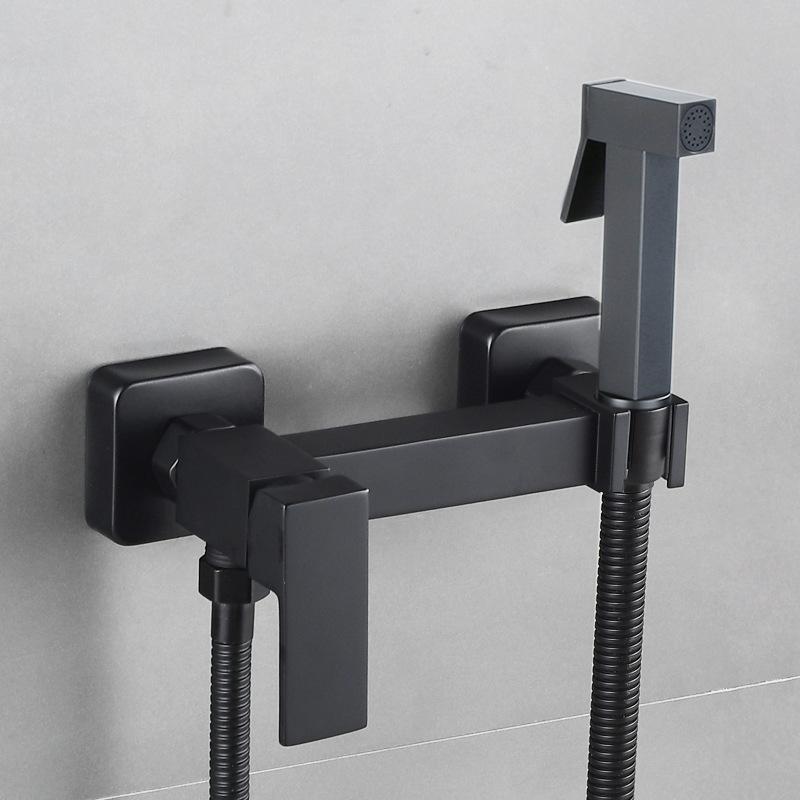 Bidet Faucet Set Black Wall Mounted Hot Cold Bidet faucet High Pressure toilet gun Brass Bathroom Square Gold Chrome Shower Tap