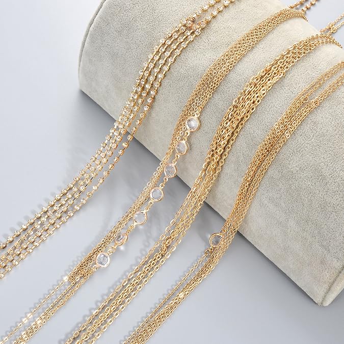 4Pcs Sexy Body Chain Belly Waist Chain Necklace Summer Beach Bikini Bra Body Jewelry for Women Gold Tone