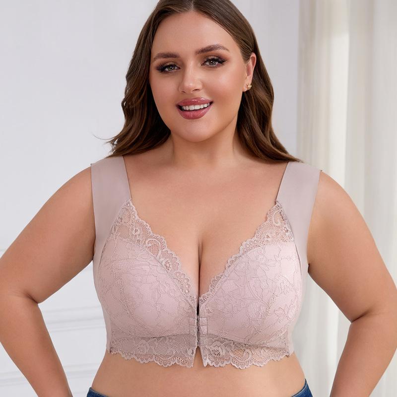 European and American Plus Size Bra Thin Vest for Women with Gathered Beautiful Back and Front Buckle Fixed Cup Underwear