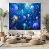 Jellyfish Tapestry Underwater Ocean Wall Hanging Blue Sea Life Decor Glowing Jellyfish Wall Art