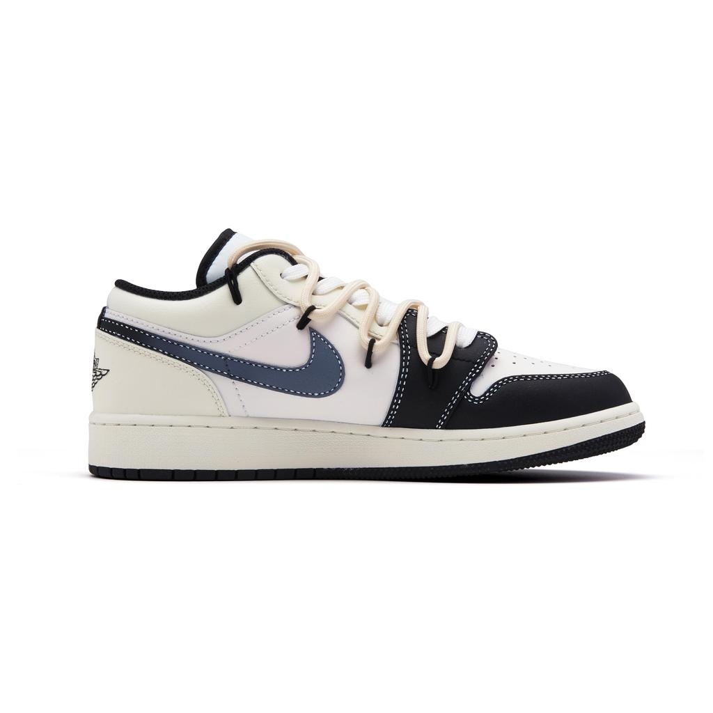 Jordan Air Jordan 1 Cushioning, Wear Resistant Low top Vintage Basketball Shoes Men's Black Beige White 553558-132(Team44-)