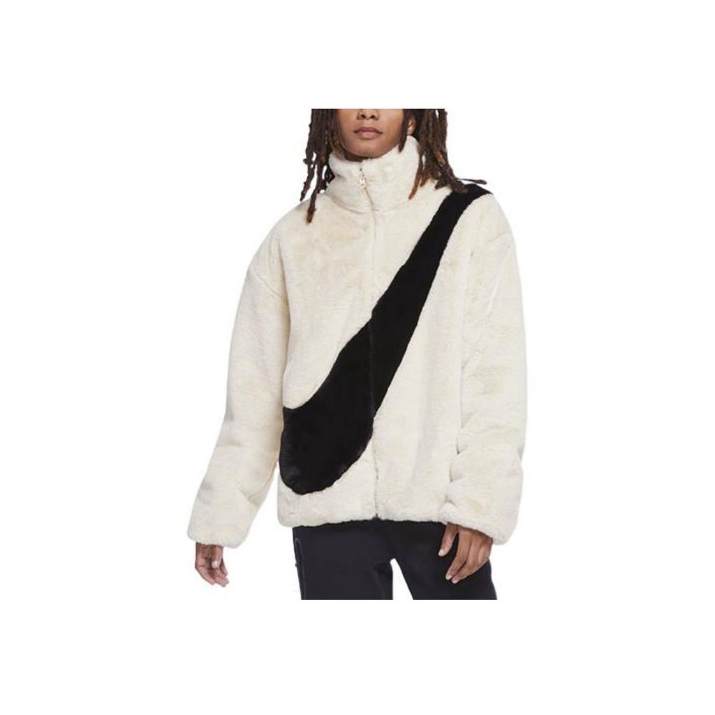Nike Colorblock Large Logo Casual Sport Warm Faux Fur Jacket Women Jackets White DM1760-238
