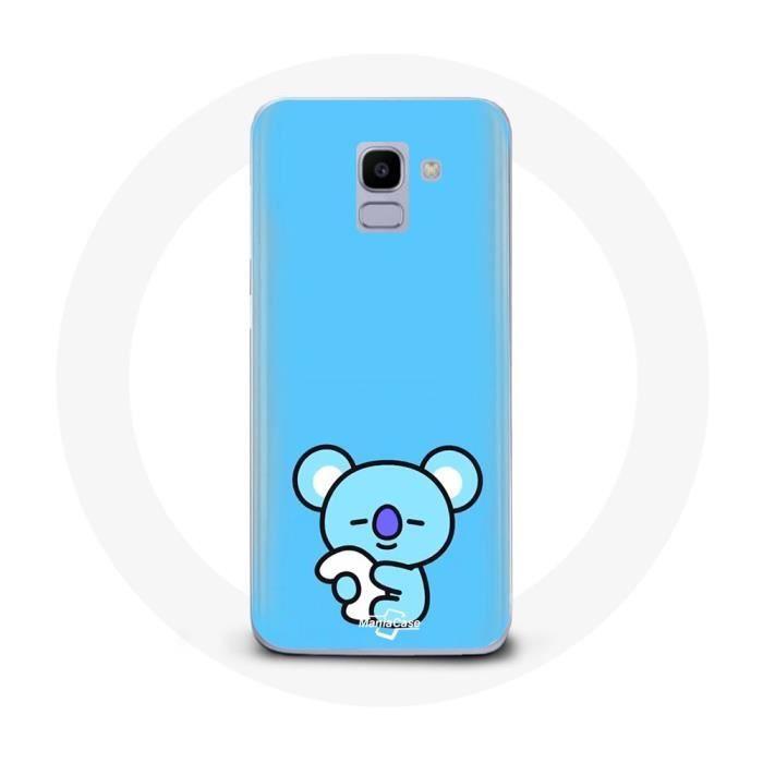 Coque pour Samsung Galaxy A8 2018 Bangtan BTS BT21 Koya RM Fond Bleu