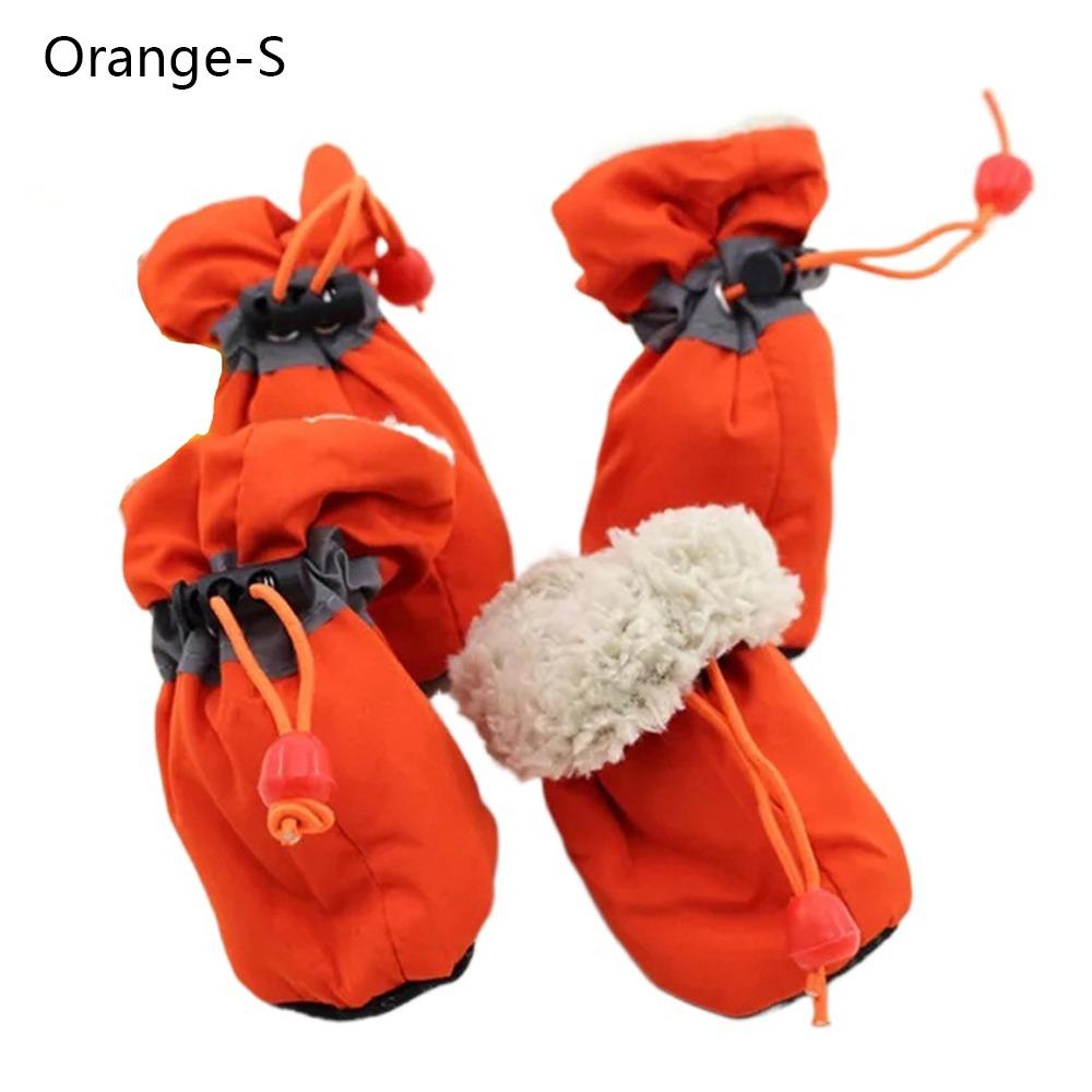 4pcs With Velvet Thick Puppy Socks Anti-slip Footwear Pet Shoes Rain Snow Boots Warm Dog Shoes