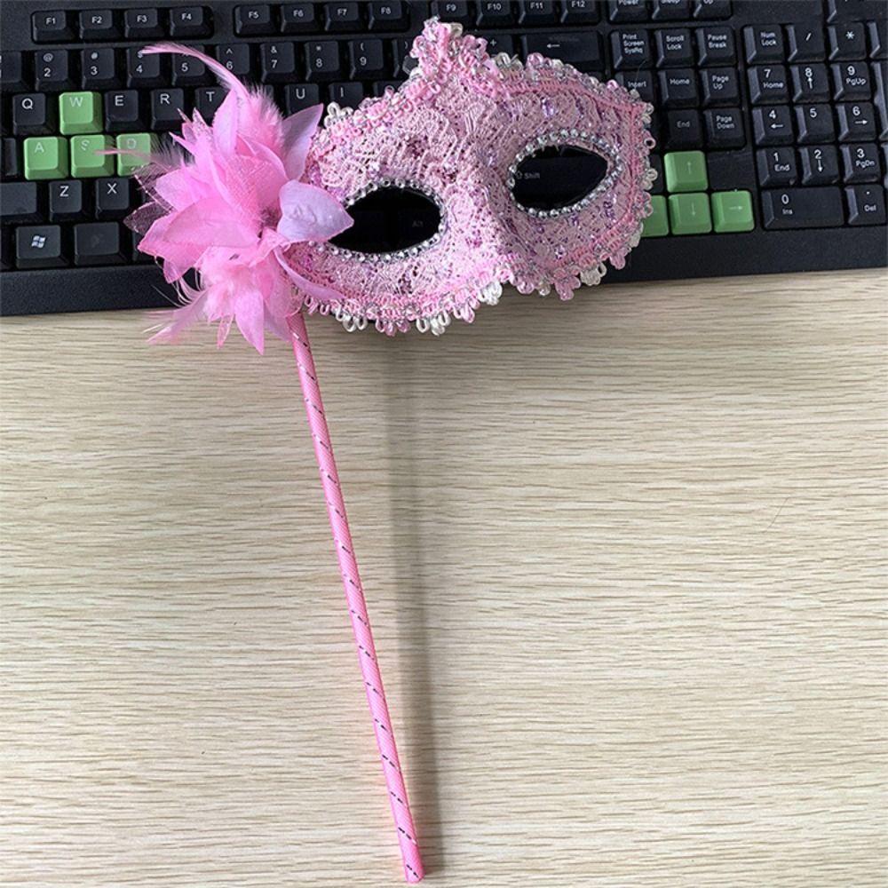With Holding Stick Handheld Masquerade Masks Translucent Half Face Mask for Women