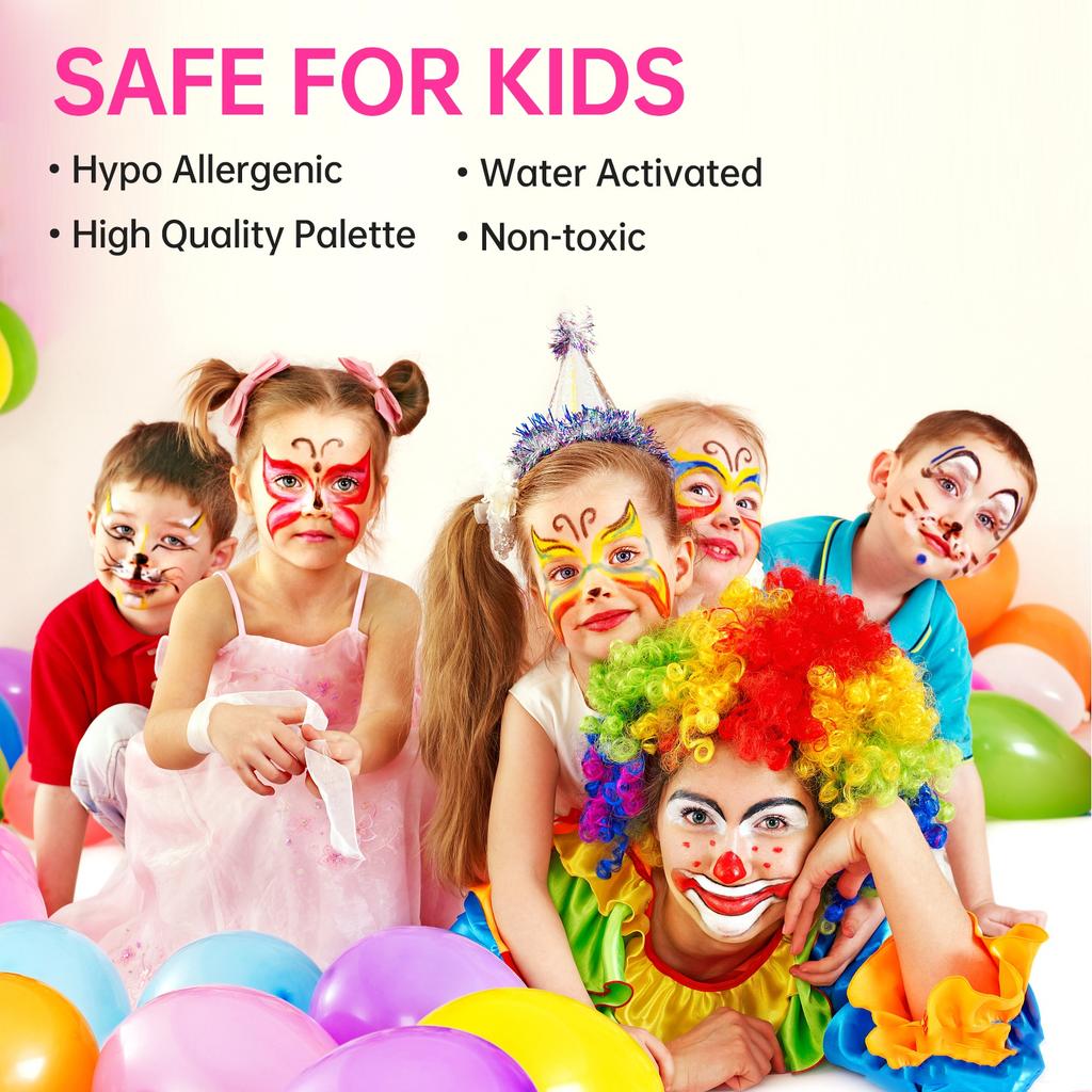 Набор акварельных красок 30 цветов Профессиональные краски для лица с 3 кистями, 6 трафаретами и 10 зелеными губками