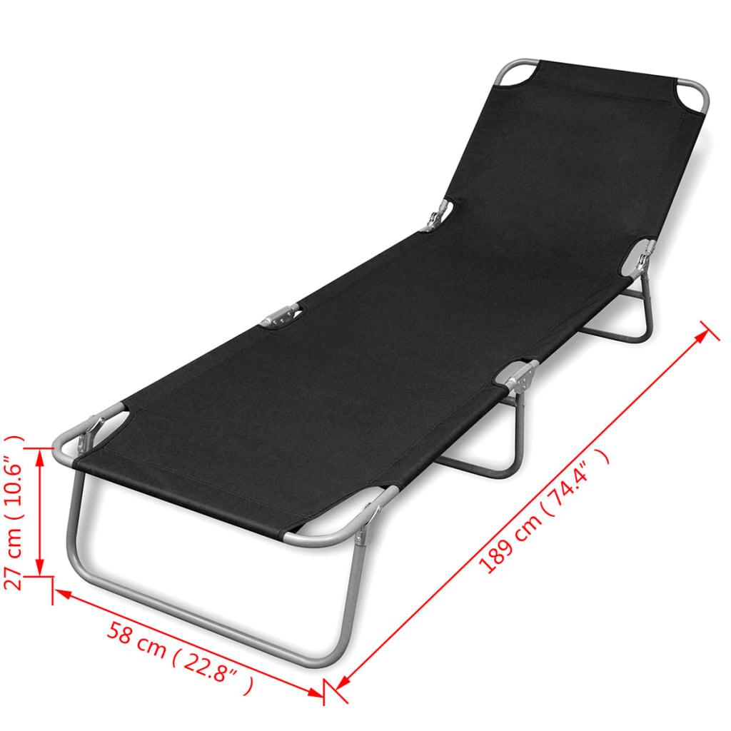 Folding Sun Lounger Powder Coated Steel Black