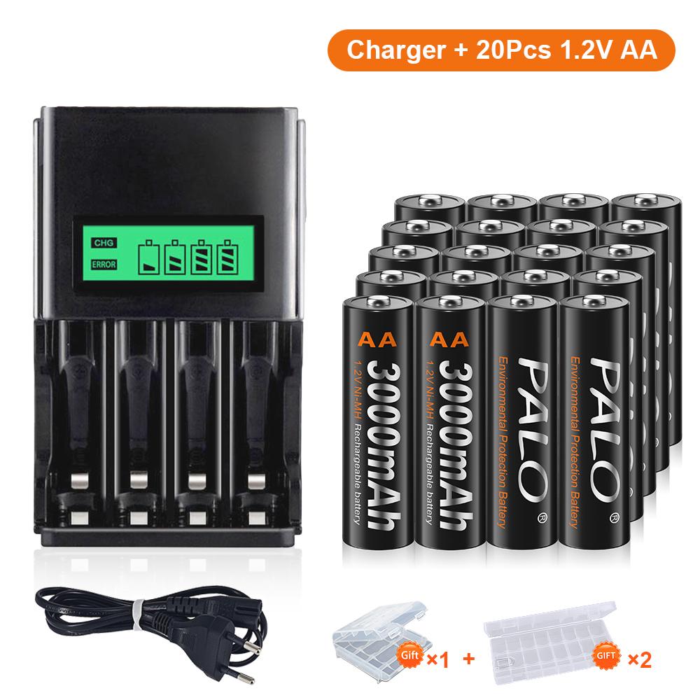 PALO 1,2 В 3000 мАч AA аккумуляторная батарея NIMH 2 батарейки AAA для фонарика игрушечная камера игрушки с зарядным устройством AA AAA