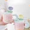 Tulip Mug with Lid Spoon with High Appearance and Cute Home Office Girl Ceramic Drinking Cup Souvenir