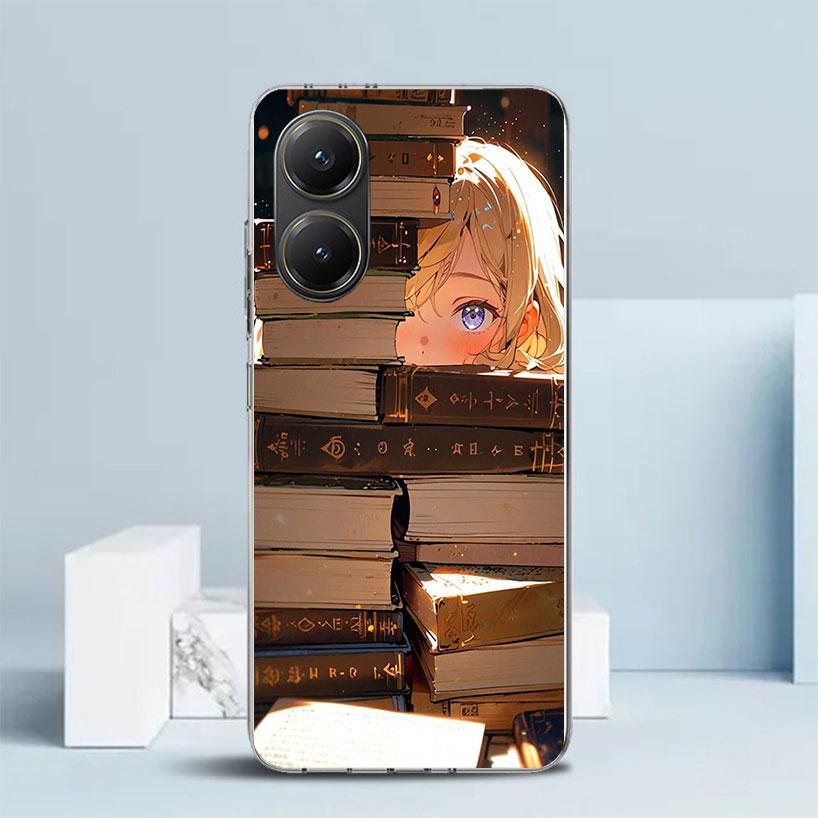 Иллюстрация «Читать книги» Мягкая обложка «Чтение» для Xiaomi Poco F7 Ultra X7 X6 X5 Pro M7 Чехол для телефона Redmi 15 15C 13 13C 12 12C 10 10C