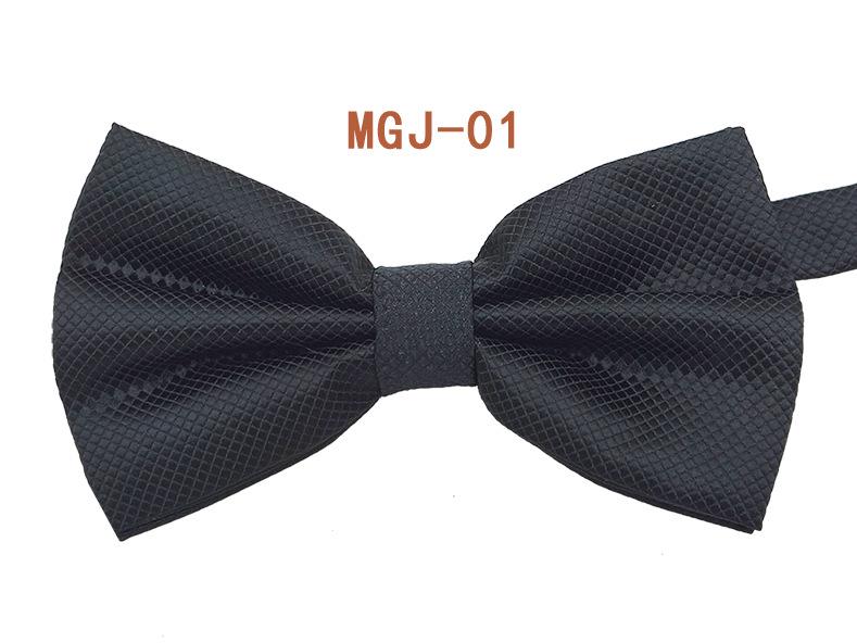 Men's Solid Black Double Layer Bow Tie - British Cube Grid, 27 Colors Available for Formal Events and Weddings.
