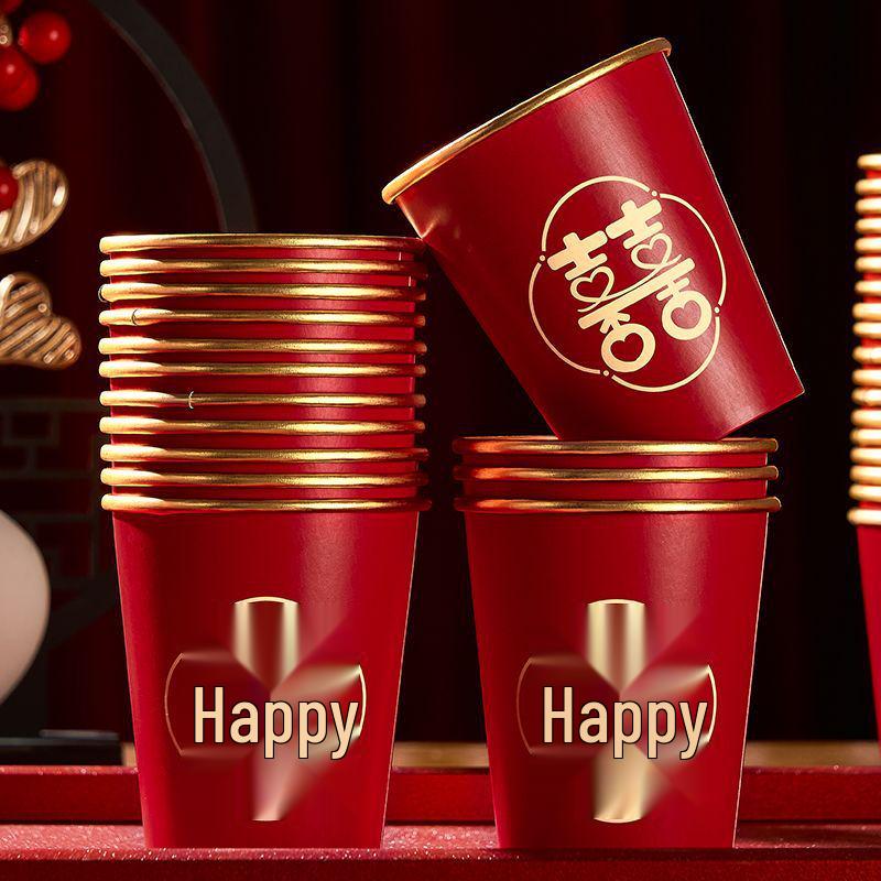 Роскошные Золотые Утолщенные Одноразовые Свадебные Чашки - Элегантные Красные Чайные Чашки для Банкетов и Домашнего Использования