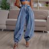 Женские повседневные джинсы карго, эластичные мешковатые джинсы-джоггеры, брюки-шаровары с высокой талией, широкие джинсовые брюки, свободные спортивные брюки с карманами