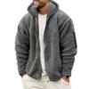 Men Fall Winter Coat Thick Plush Hooded Long Sleeve Zipper Closure Loose Cardigan Warm Cold Resistant Solid Color Soft Pockets Mid Length Men Jacket