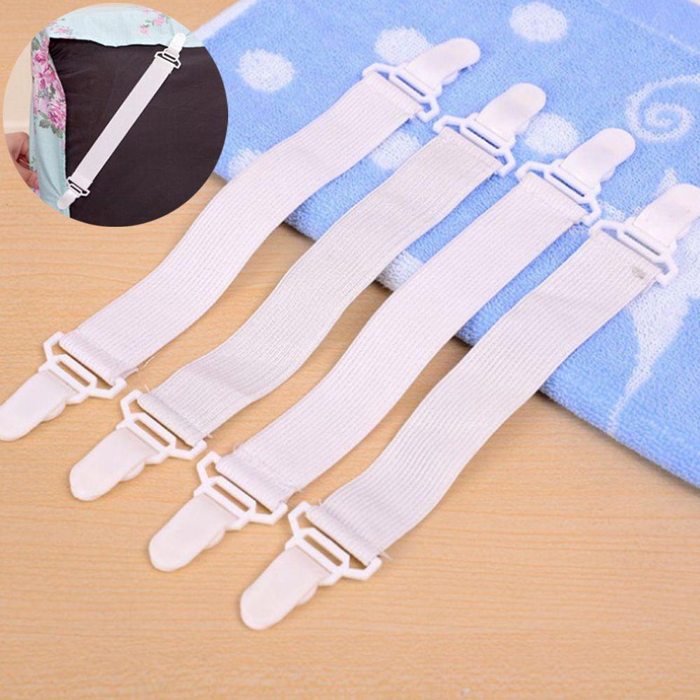 4 Pcs White Fastener Straps Bedding Holder Elastic Belt Mattress Clip Bed Sheets Buckle Grippers