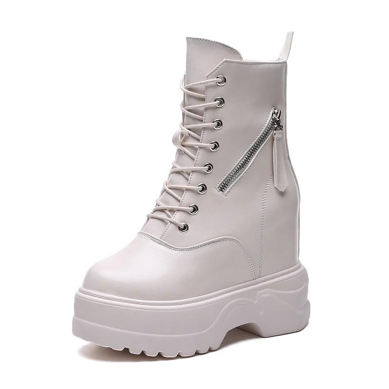 11 см новые женские осенние ботильоны на увеличенной платформе с молнией женские кожаные ботинки на высоком каблуке зимние мотоциклетные ботинки