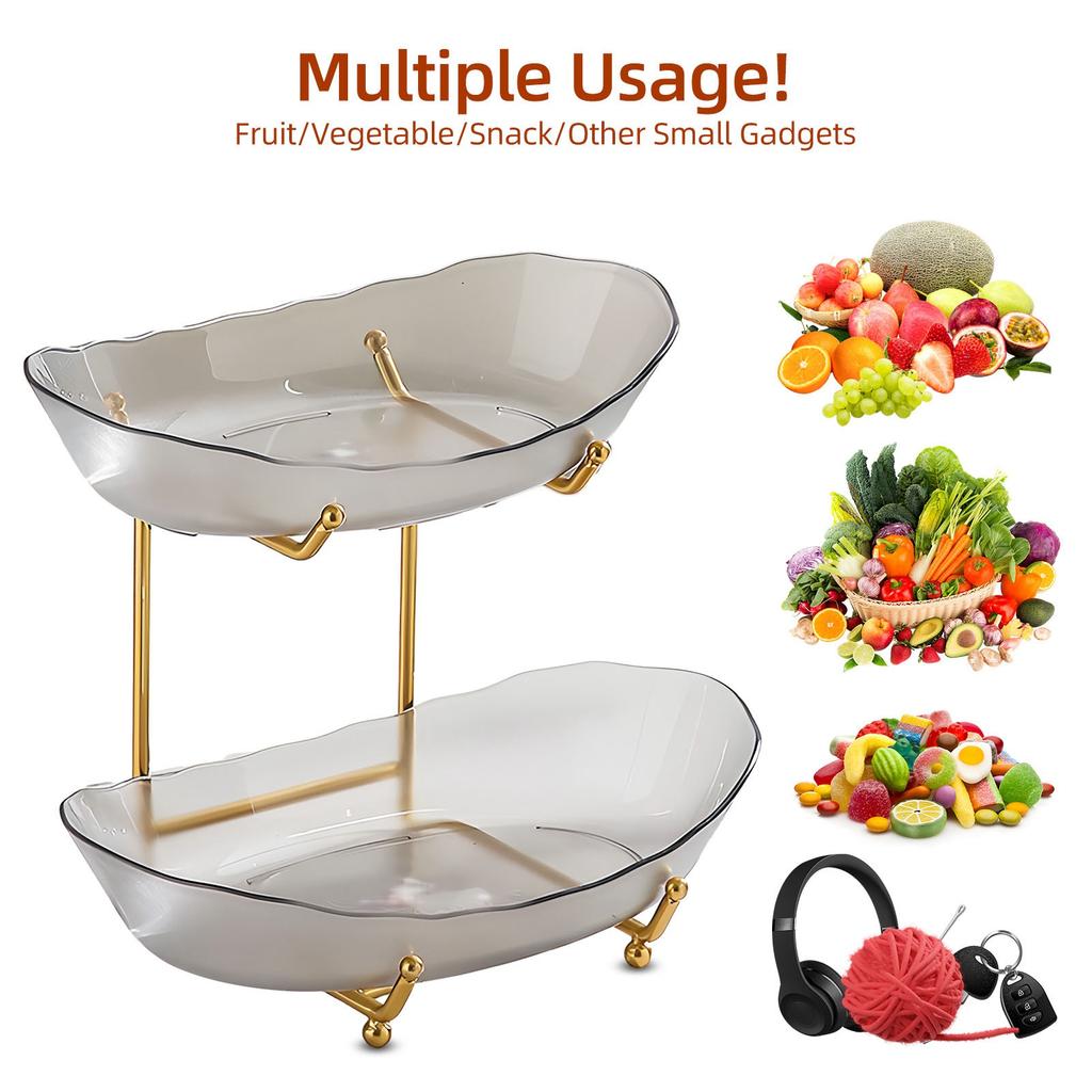 Фруктовница для кухонной стойки, двухъярусная акриловая корзина для фруктов с сервировочными мисками и металлической подставкой