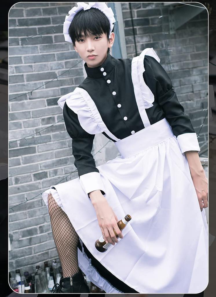 Dress Maid Cosplay Long Sleeve Long Maid Clothes Black [Lady Lazy] Women's Men's (2XL)