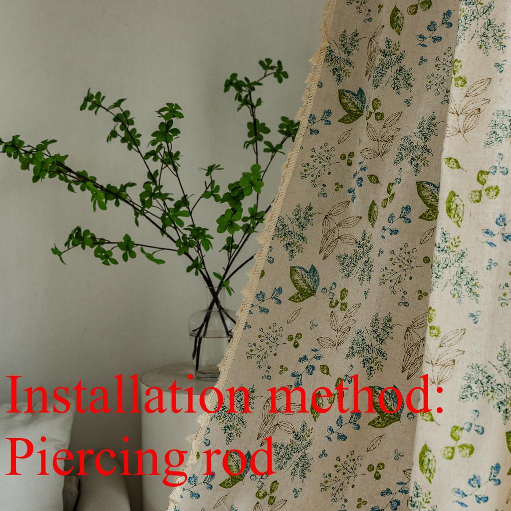 Pocket Curtains, Cute Green Leaves, Flowers, Cotton And Linen, Japanese-Style Korean Short Curtains, Coffee, Half Curtains, Small Windows, Cupboards