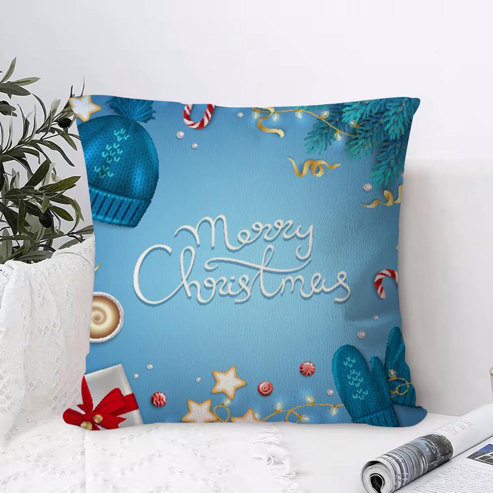 Cute Christmas Elements Cushion Cover 1 Piece Short Plush Pillowcase, Soft And Washable, Mostly Used For Sofa, Car