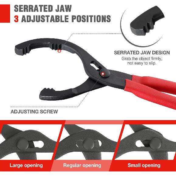 WORKPRO 12" Adjustable Oil Filter Pliers, Wrench Adjustable Oil Filter Removal Tool, Ideal For Engine Filters, Conduit, & Fittings, W114083A