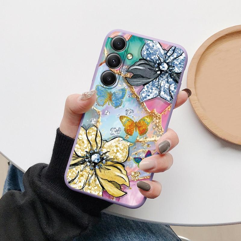 Мягкий силиконовый чехол Butterfly Purple для Xiaomi Redmi Note 13 Pro 13C 14 Samsung A35 A55 M35 Huawei Honor 200 iPhone Camera Защитный противоударный чехол