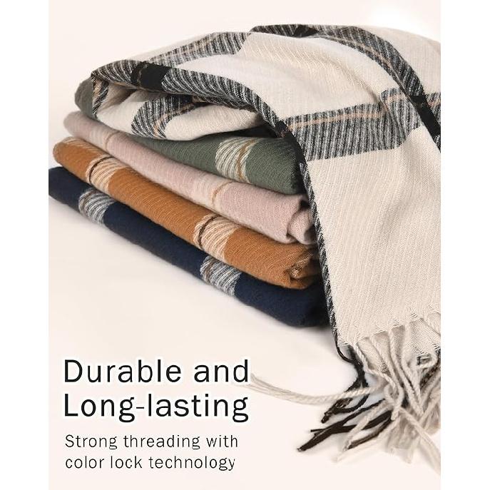 Winter Scarf for Women Shawl Cashmere Feel Tassel Plaid Large Oversized Scarves