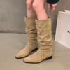 2024 Hot Sale Shoes for Women Sleeve Women's Boots Autumn Winter Pointed Toe Warm Solid High Tube Low-heeled Fashion Boots