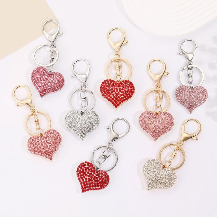 Stylish Heart Keychain Rhinestones Highlighted Charm Corrosion Resistant Key Chain for Keys or Bag Decoration